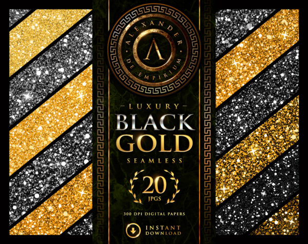 Black and Gold Glitter Digital Papers © Copyright - Designed by Alexander De Empirium