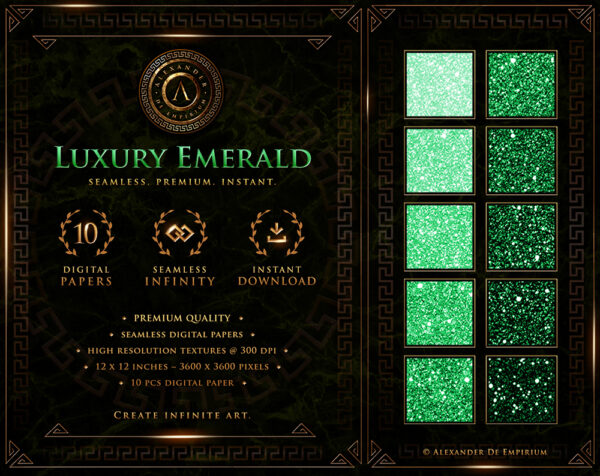 Emerald Green Glitter Digital Papers © Copyright - Designed by Alexander De Empirium