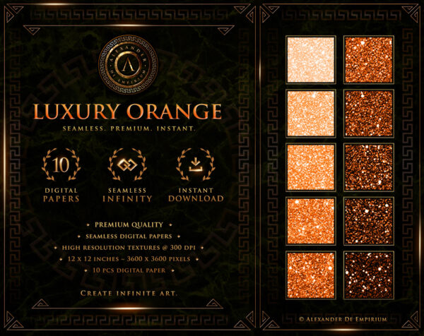 Orange Glitter Digital Papers © Copyright - Designed by Alexander De Empirium